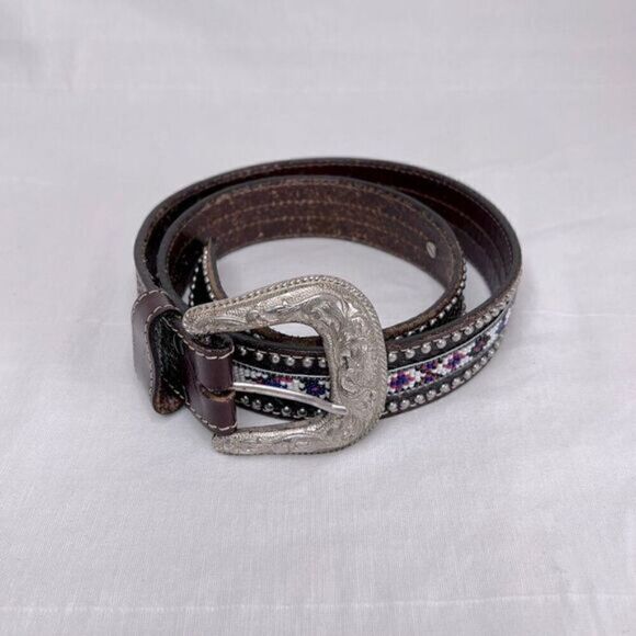 Vintage Aztec design handmade leather belt, men’s size 32-33 waist - Picture 2 of 6